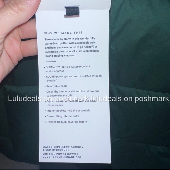 NWT Lululemon Wunder Puff Jacket Everglade Green EVRG 4 6 8 10 - Picture 13 of 13